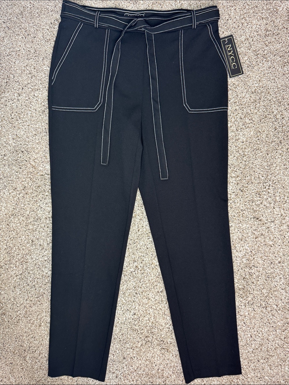 NYCC Black Belted Trouser Pant With White Stitching